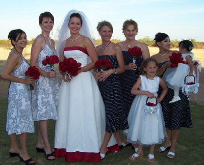 The bride, bridesmaids and flower girls